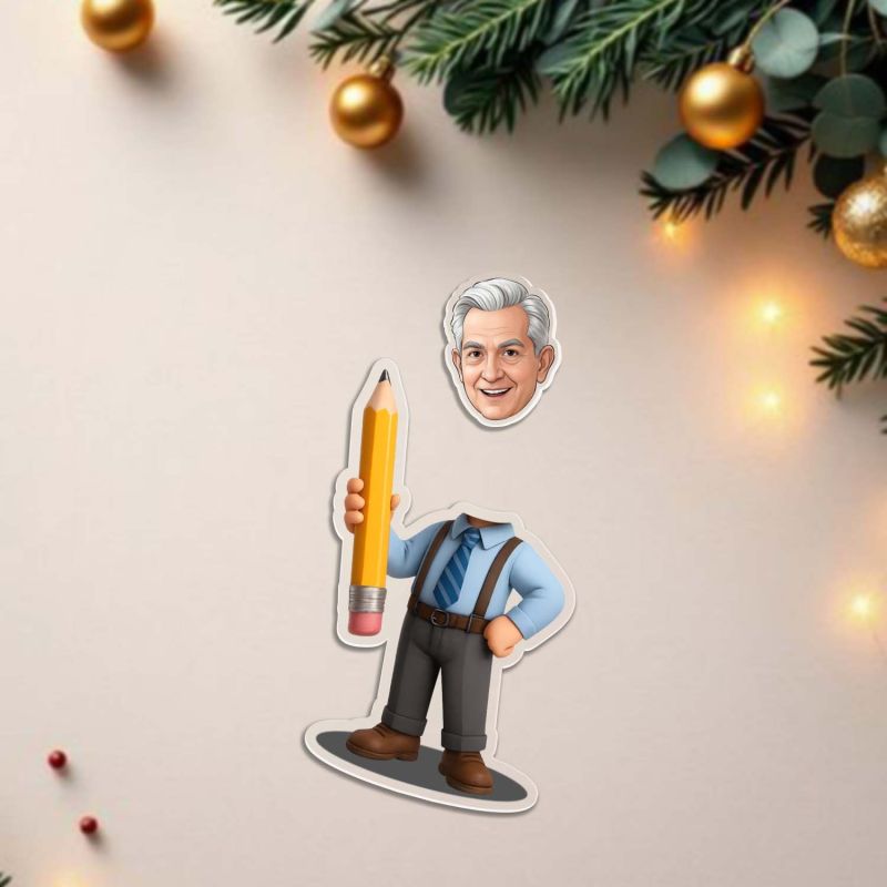 Personalized Teacher Theme Caricature with Solar Powered Shaking Head Custom Face Photo Cutout Birthday Gift for Teacher & Professor Teachers Day Gift Moving Head Caricature